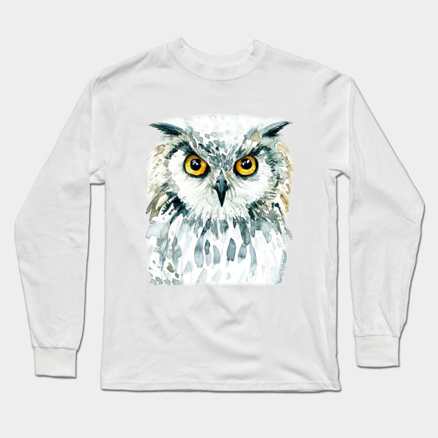 Watercolor Bubo Bubo Owl Long Sleeve T-Shirt by MagdalenaIllustration